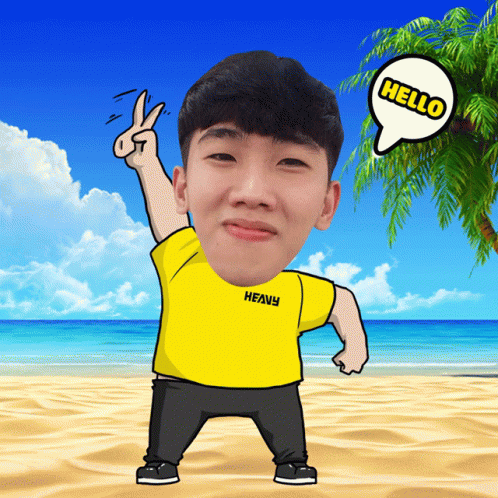 A Cartoon Of A Man With A Yellow Shirt That Says Heavy On It GIF