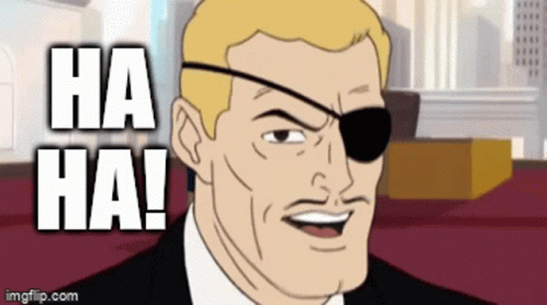 A Cartoon Of A Man With An Eye Patch And The Words Ha Ha On The Bottom GIF