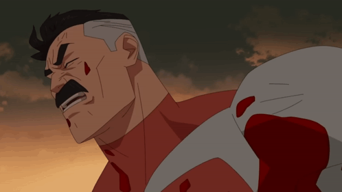 A Cartoon Of A Man With Blood On His Face And A Skull In The Background GIF