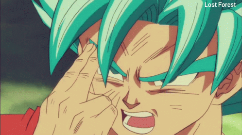 A Cartoon Of A Man With Blue Hair And The Words Lost Forest Below Him GIF