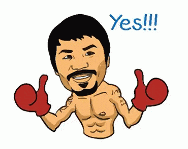 A Cartoon Of A Man With Boxing Gloves Giving A Thumbs Up And The Word Yes Behind Him GIF