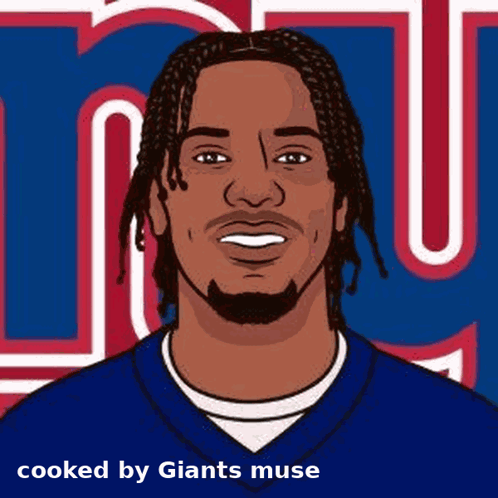 A Cartoon Of A Man With Dreadlocks And A Giants Logo In The Background GIF