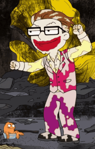 Cartoon Man With Glasses And Joker Mask GIF