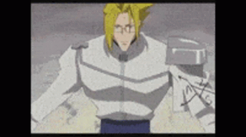 A Cartoon Of A Man With Glasses And A Sword GIF