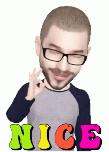 A Cartoon Of A Man With Glasses And The Word Nice Below Him GIF