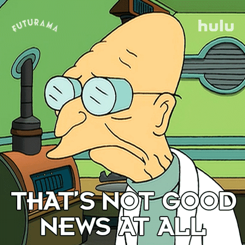 Cartoon Man With Glasses And Not Good News Text GIF
