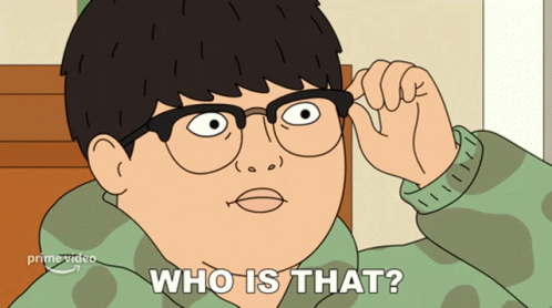 A Cartoon Of A Man With Glasses And The Words Who Is That Below Him GIF