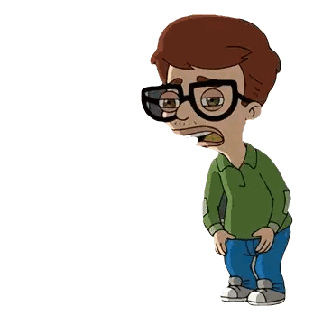 a cartoon of a man with glasses throwing up yellow liquid