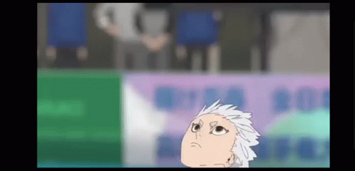 A Cartoon Of A Man With Gray Hair Looking Up At Something . GIF