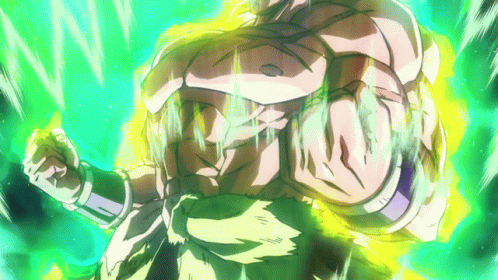A Cartoon Of A Man With Green And Yellow Energy Coming Out Of His Chest . GIF