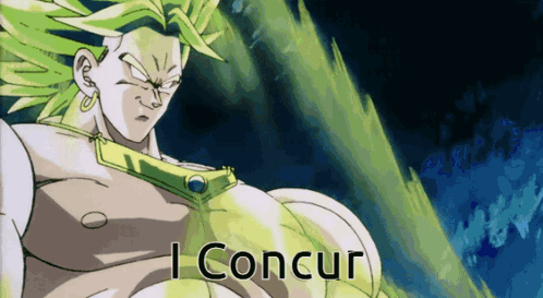 A Cartoon Of A Man With Green Hair And The Words I Concur GIF