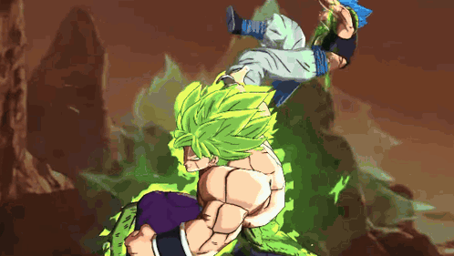 A Cartoon Of A Man With Green Hair Fighting Another Man With Blue Hair GIF