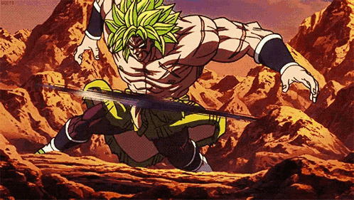 A Cartoon Of A Man With Green Hair Holding A Sword GIF