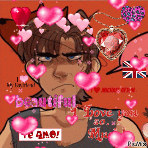 A Cartoon Of A Man With Hearts And The Words " I Love You So Much " On The Bottom GIF