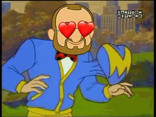A Cartoon Of A Man With Hearts In His Eyes And A Cartoon Network Logo GIF