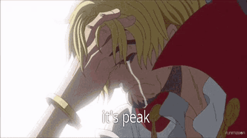 A Cartoon Of A Man With His Hand On His Forehead And The Words It 'S Peak On The Bottom GIF