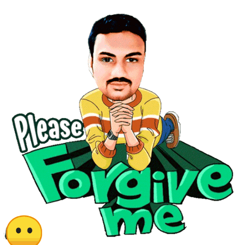 A Cartoon Of A Man With His Hands Folded And The Words Please Forgive Me Behind Him GIF