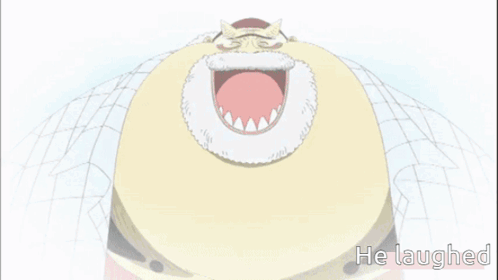 A Cartoon Of A Man With His Mouth Open And The Words He Laughed Below It GIF