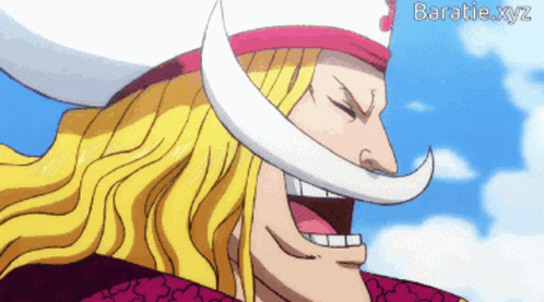 A Cartoon Of A Man With Long Blonde Hair And A White Beard With Baratie.xyz Written Below Him GIF