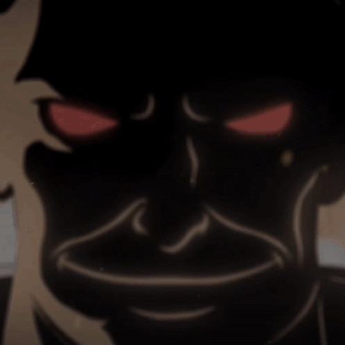 a cartoon of a man with red eyes and a mustache