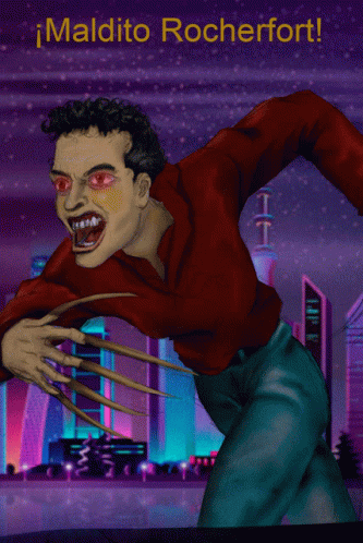 A Cartoon Of A Man With Red Eyes And Claws Says Por Tu Culpa Tenemos Que Salir Corriendo ... Otra Vez GIF