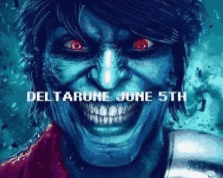 A Cartoon Of A Man With Red Eyes And The Words Deltarone June 5Th GIF