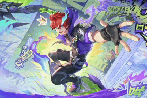 A Cartoon Of A Man With Red Hair And A Purple Shirt That Says ' Superhero ' On The Top GIF