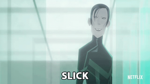 A Cartoon Of A Man With Slick Written On The Bottom GIF