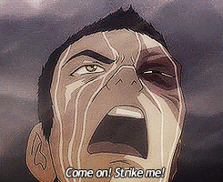 A Cartoon Of A Man With Tears Running Down His Face And The Words Come On Strike Me GIF
