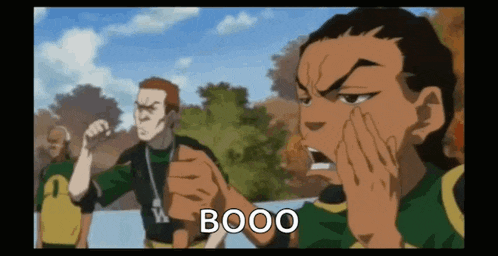 a cartoon of a man with the word boo on his face