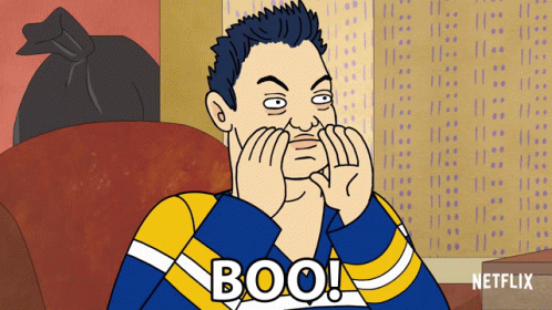 A Cartoon Of A Man With The Word Boo Written On It GIF