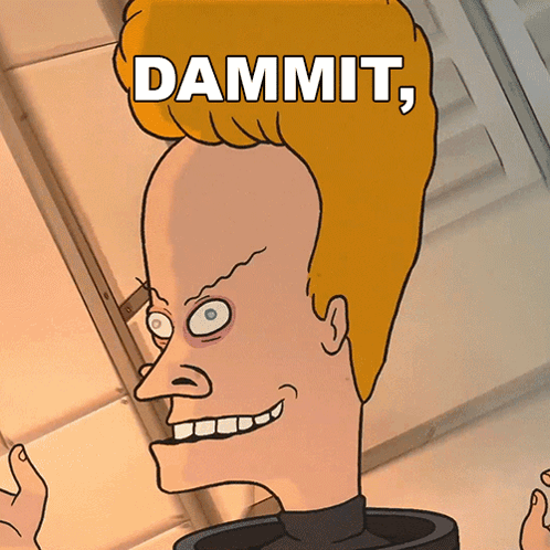 A Cartoon Of A Man With The Word Dammit On His Head GIF