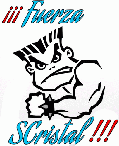 A Cartoon Of A Man With The Word Fuerza Written Above Him GIF