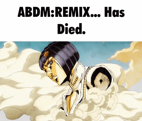 a cartoon of a man with the words abdm remix has died on the bottom