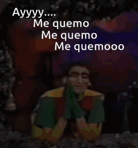 A Cartoon Of A Man With The Words Ayyy Me Quemo Me Quemo Me Quemoo GIF