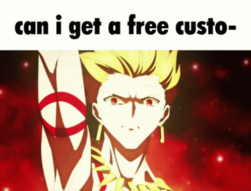A Cartoon Of A Man With The Words Can I Get A Free Custo GIF