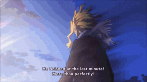 A Cartoon Of A Man With The Words He Finished At The Last Minute More Than Perfectly GIF