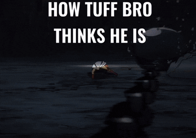 A Cartoon Of A Man With The Words " How Buffing Thinks He Is " GIF