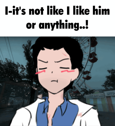 A Cartoon Of A Man With The Words I-It 'S Not Like I Like Him Or Anything .. GIF