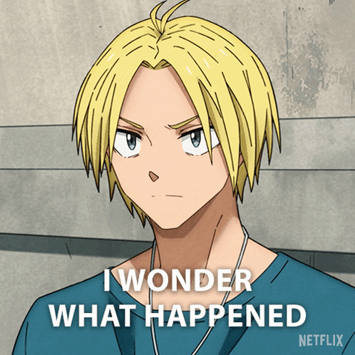 A Cartoon Of A Man With The Words I Wonder What Happened GIF