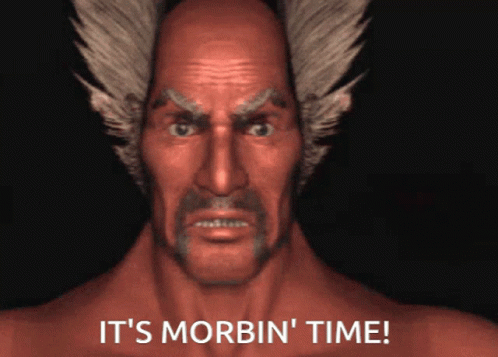 A Cartoon Of A Man With The Words It 'S Morbin ' Time Below Him GIF
