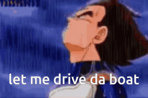 A Cartoon Of A Man With The Words Let Me Drive Da Boat Below Him GIF