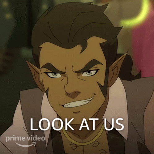A Cartoon Of A Man With The Words Look At Us On The Bottom GIF