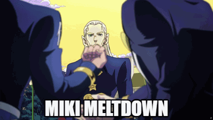 A Cartoon Of A Man With The Words " Miki Meltdown " Below Him GIF