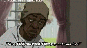 a cartoon of a man with the words now i tell you what i like ya and i want ya