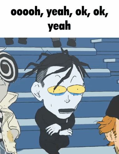 A Cartoon Of A Man With The Words " Oooh Yeah Ok Ok Yeah " Above Him GIF