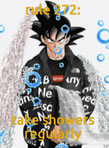 A Cartoon Of A Man With The Words Rule 272 Take Showers Regularly GIF