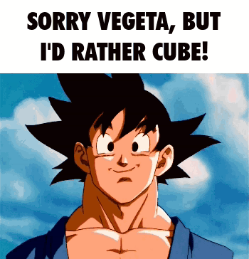 A Cartoon Of A Man With The Words Sorry Vegeta But I 'D Rather Cube On The Bottom GIF