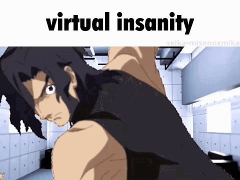 A Cartoon Of A Man With The Words Virtual Insanity Written Above Him GIF