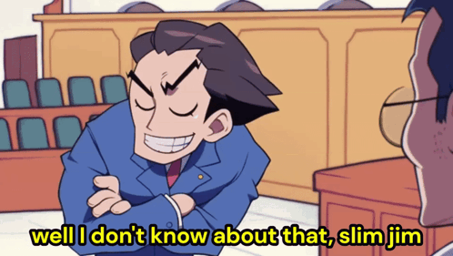 A Cartoon Of A Man With The Words Well I Don 'T Know About That Slim Jim Below Him GIF